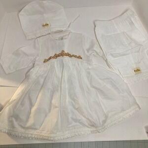 Anne Geddes Baby Girls 3 6 Months White Christening Gown‎ Set Hat Pants